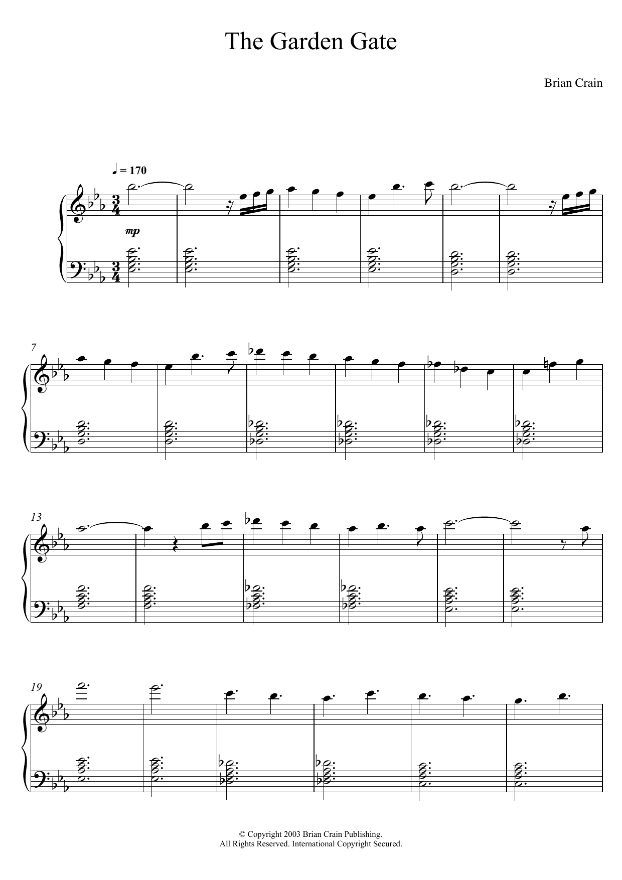 Brian Crain The Garden Gate Sheet Music Notes & Chords for Piano - Download or Print PDF