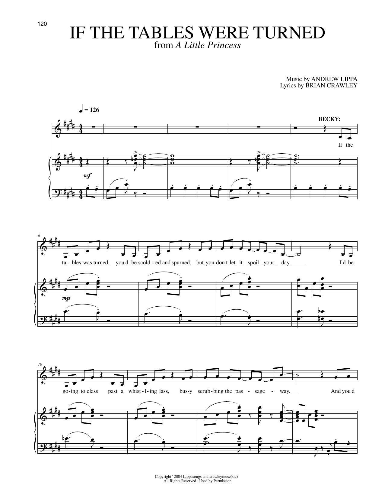 Brian Crawley If The Tables Were Turned (from A Little Princess) Sheet Music Notes & Chords for Piano & Vocal - Download or Print PDF Brian Crawley If The Tables Were Turned (from A Little Princess) Sheet Music Notes & Chords for Piano & Vocal - Download or Print PDF