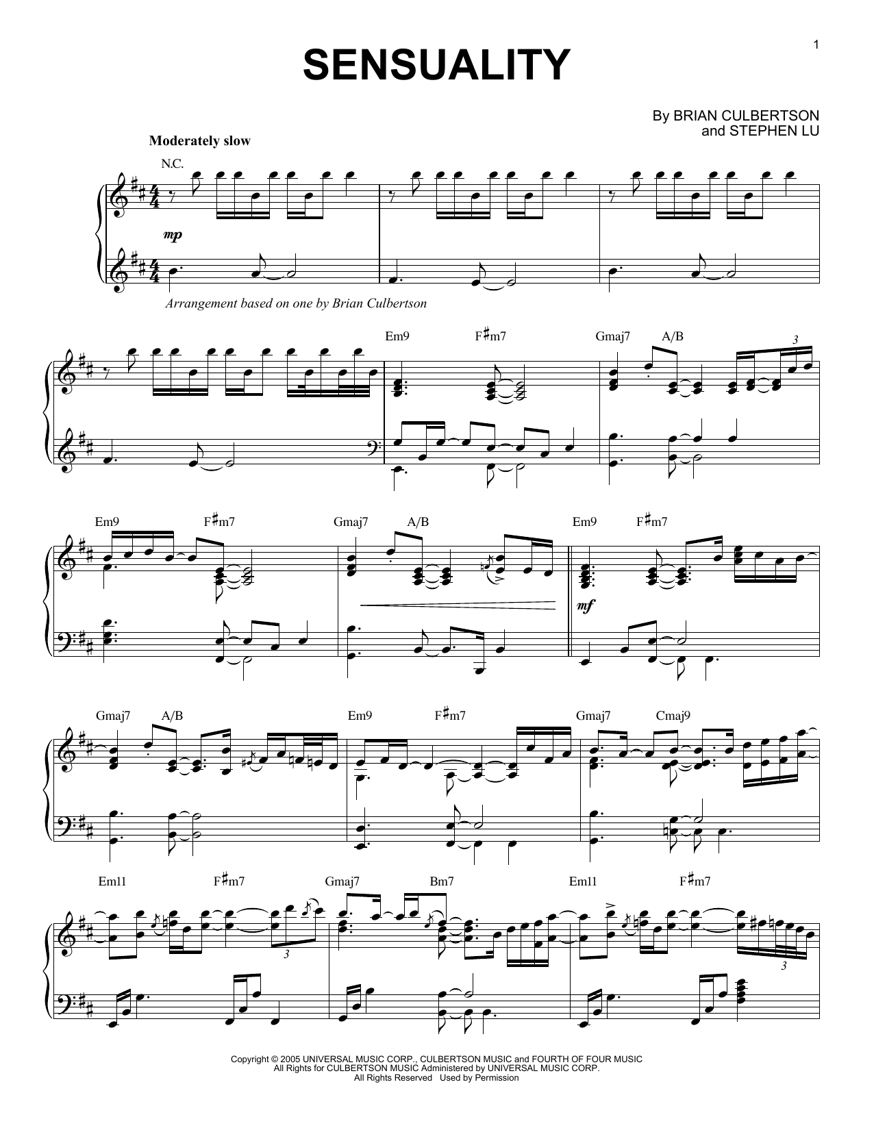 Brian Culbertson Sensuality Sheet Music Notes & Chords for Piano - Download or Print PDF
