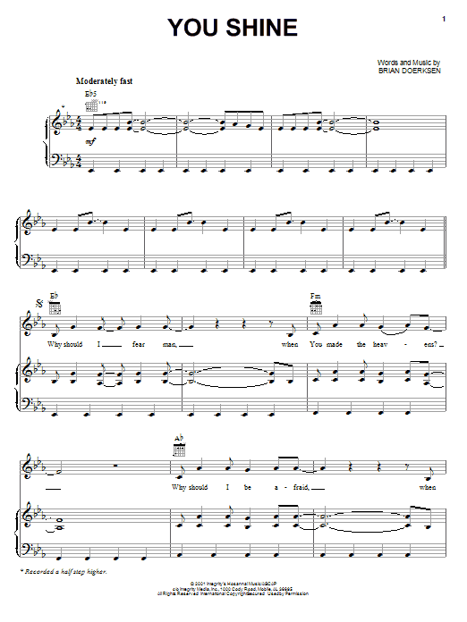 Brian Doerksen You Shine Sheet Music Notes & Chords for Melody Line, Lyrics & Chords - Download or Print PDF