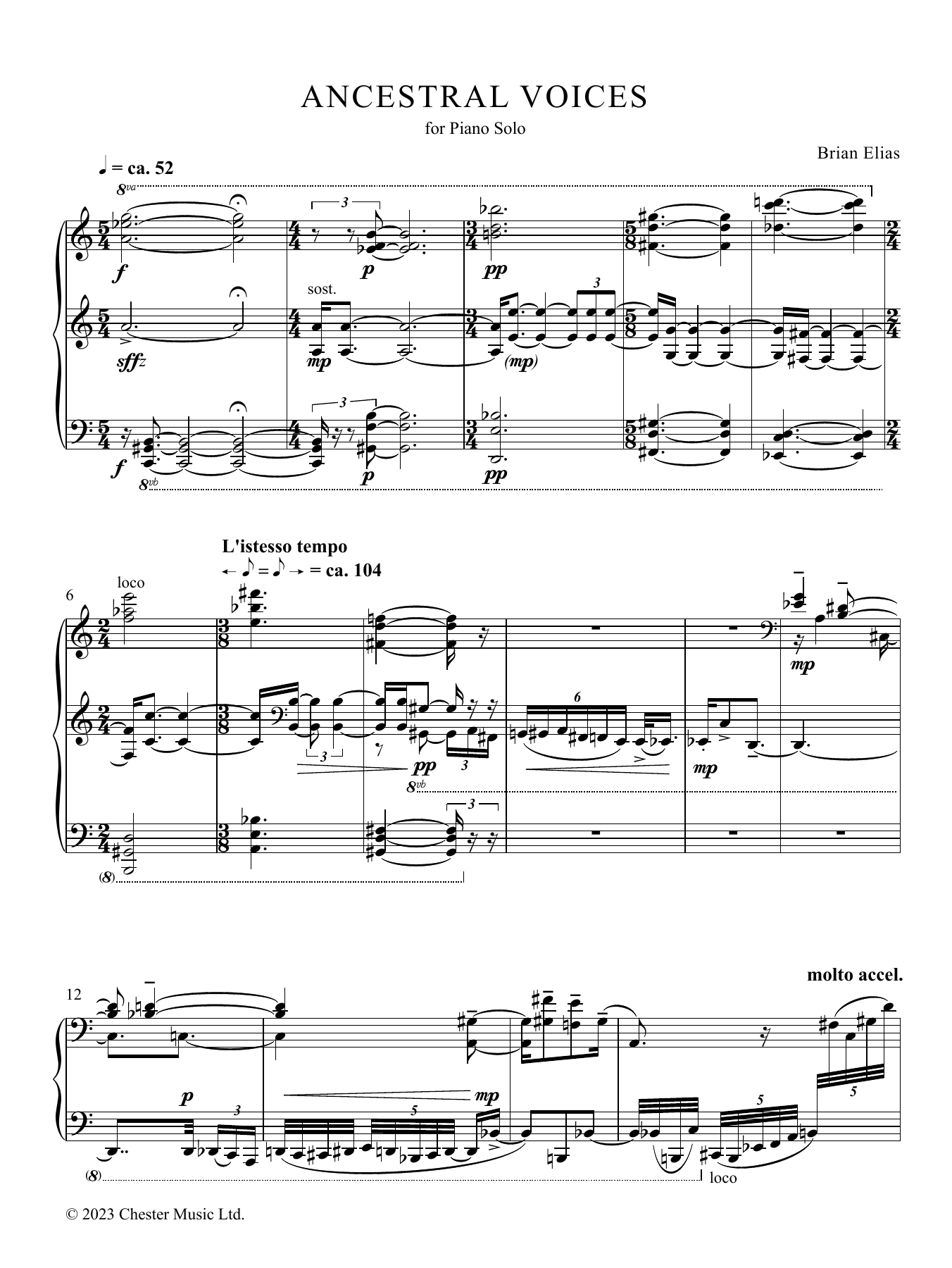 Brian Elias Ancestral Voices Sheet Music Notes & Chords for Piano Solo - Download or Print PDF