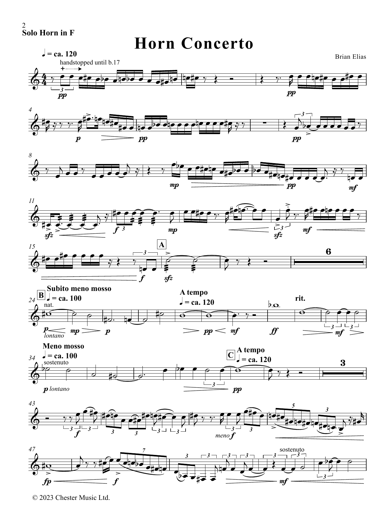 Brian Elias Horn Concerto (Solo Part) Sheet Music Notes & Chords for French Horn Solo - Download or Print PDF