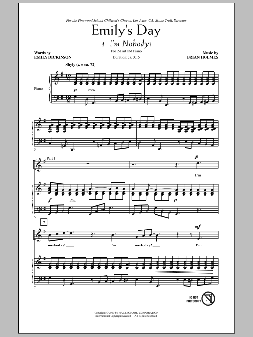 Brian Holmes Emily's Day (Choral Collection) Sheet Music Notes & Chords for 2-Part Choir - Download or Print PDF