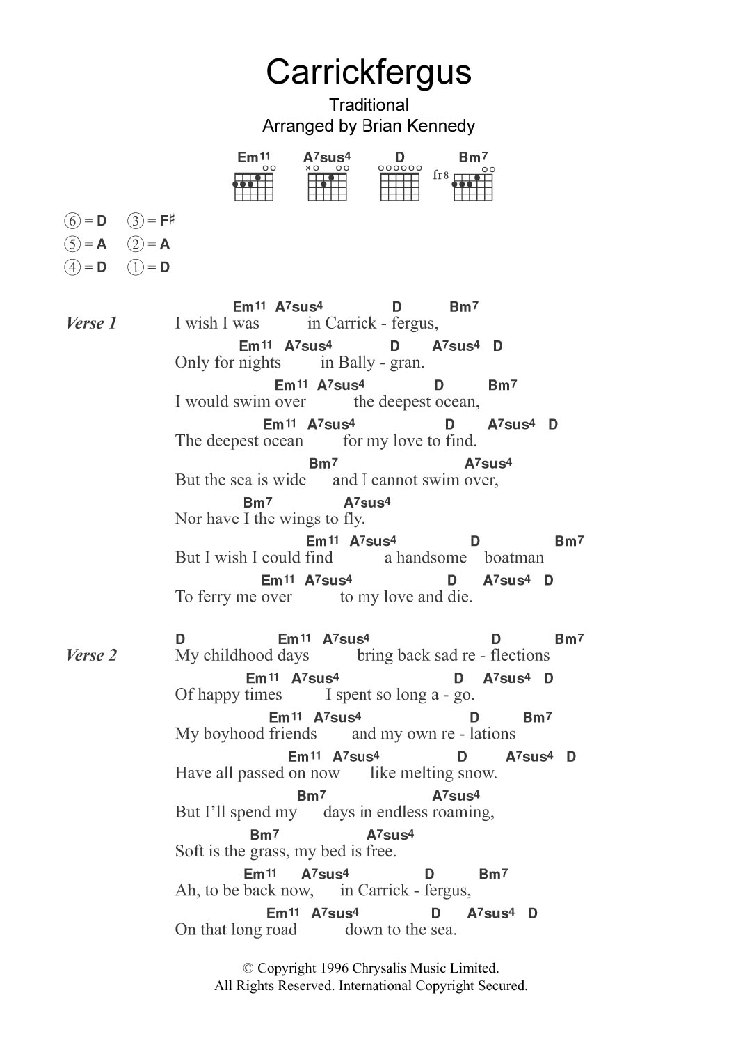 Brian Kennedy Carrickfergus Sheet Music Notes & Chords for Lyrics & Chords - Download or Print PDF