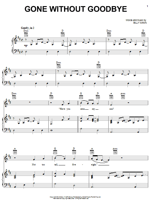 Brian Littrell Gone Without Goodbye Sheet Music Notes & Chords for Piano, Vocal & Guitar (Right-Hand Melody) - Download or Print PDF