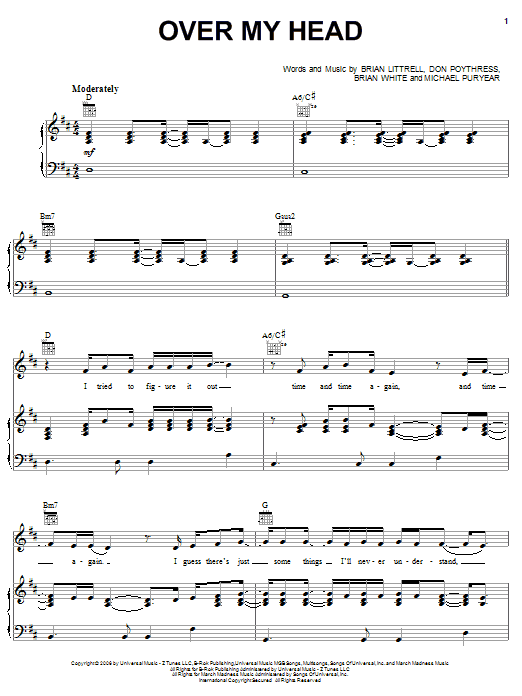 Brian Littrell Over My Head Sheet Music Notes & Chords for Easy Guitar Tab - Download or Print PDF