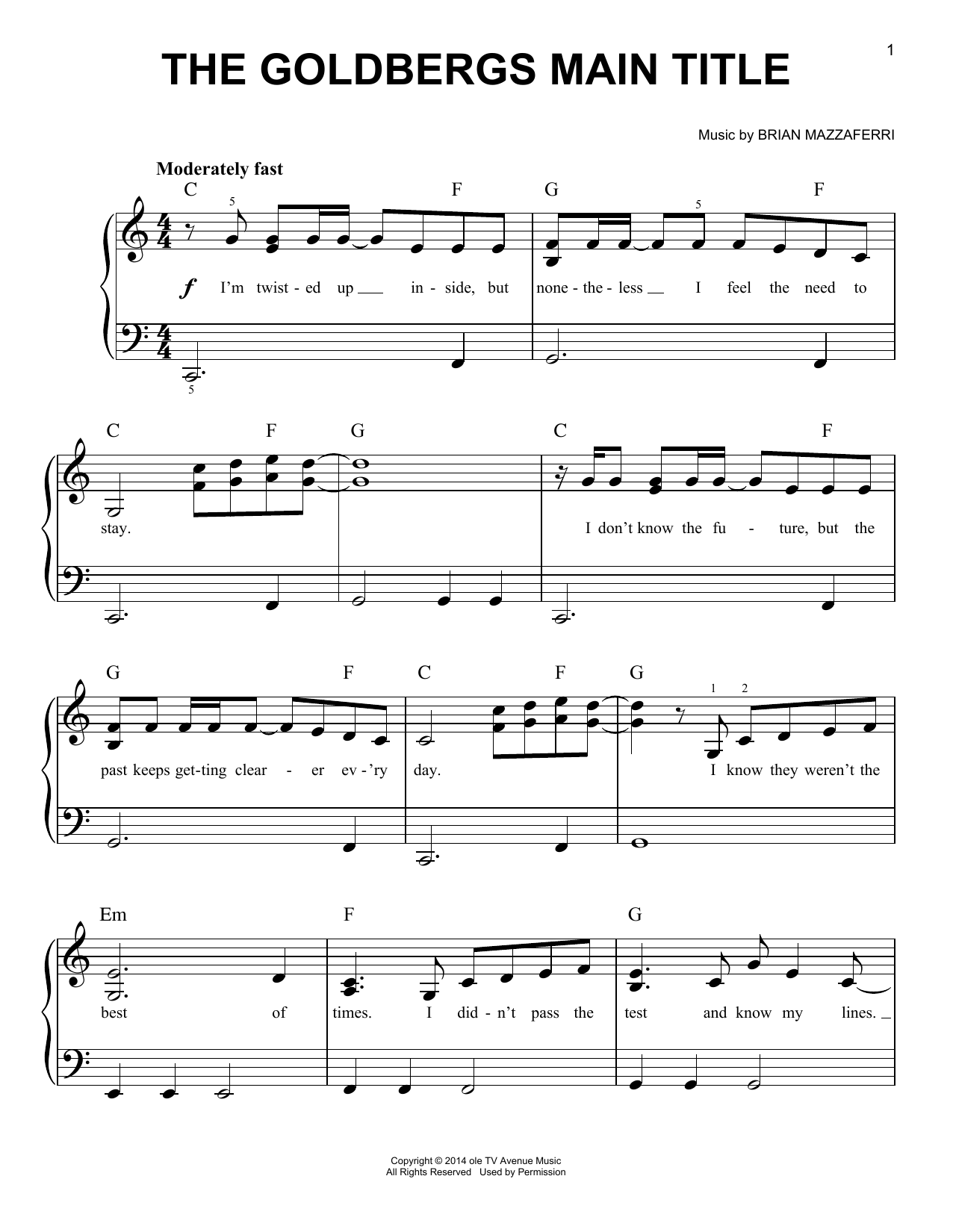 Brian Mazzaferri The Goldbergs Main Title Sheet Music Notes & Chords for Very Easy Piano - Download or Print PDF