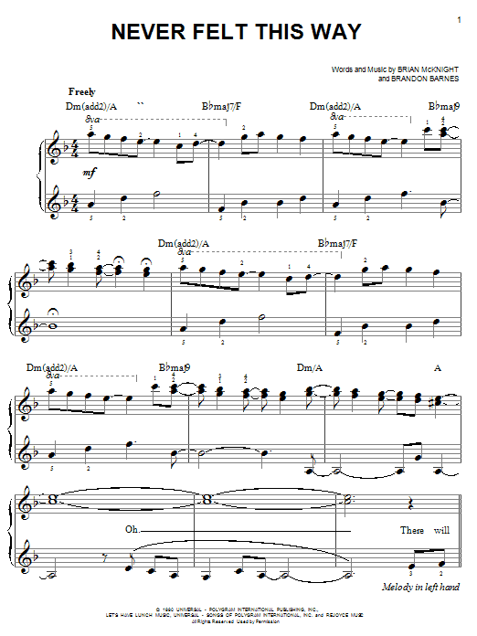 Brian McKnight Never Felt This Way Sheet Music Notes & Chords for Easy Piano - Download or Print PDF