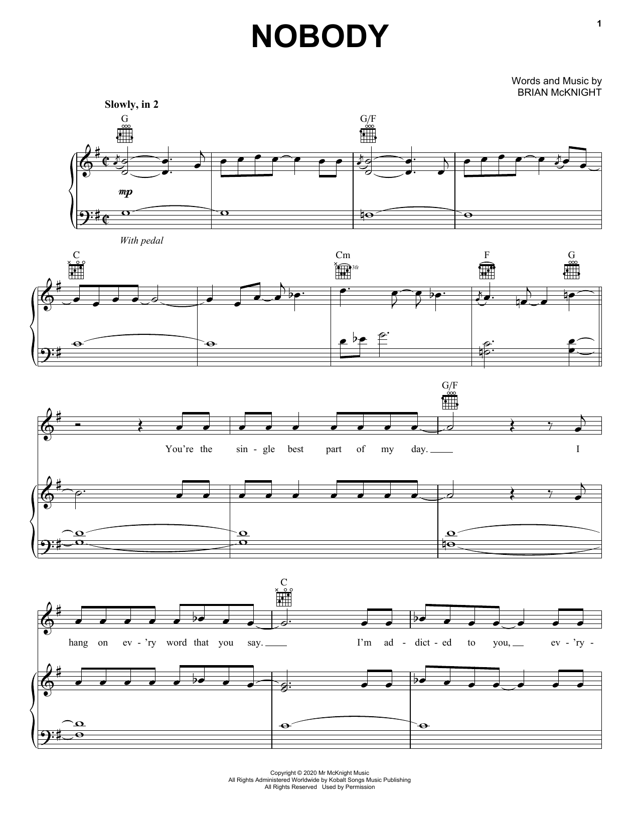 Brian McKnight Nobody Sheet Music Notes & Chords for Piano, Vocal & Guitar (Right-Hand Melody) - Download or Print PDF