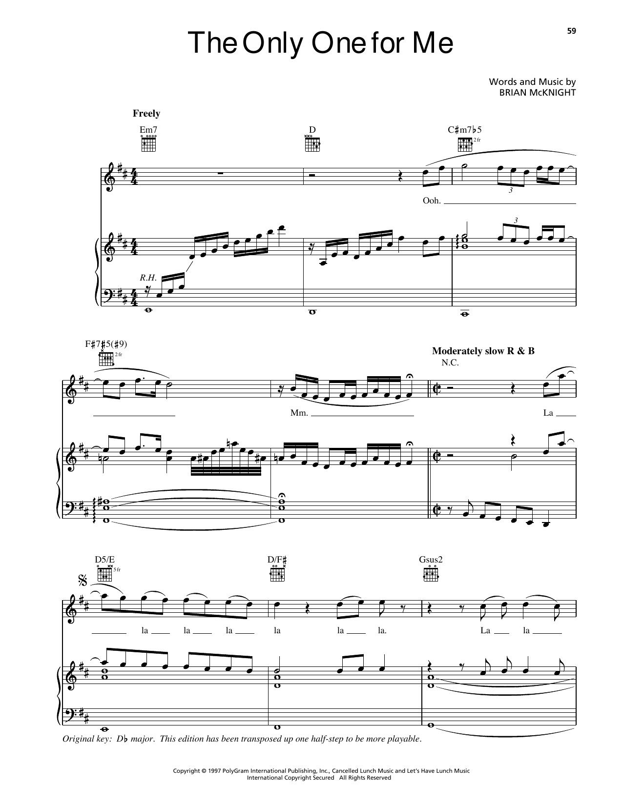 Brian McKnight The Only One For Me Sheet Music Notes & Chords for Piano, Vocal & Guitar Chords (Right-Hand Melody) - Download or Print PDF Brian McKnight The Only One For Me Sheet Music Notes & Chords for Piano, Vocal & Guitar Chords (Right-Hand Melody) - Download or Print PDF
