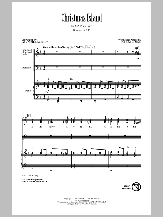 Brian Setzer Christmas Island (arr. Alan Billingsley) Sheet Music Notes & Chords for 2-Part Choir - Download or Print PDF