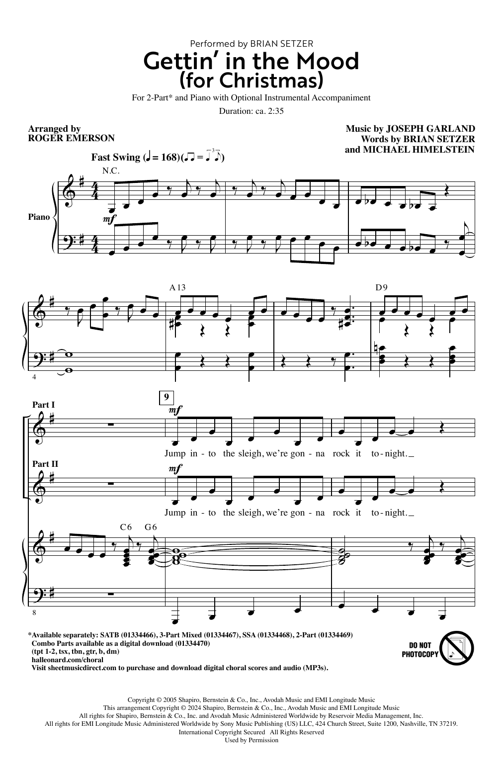 Brian Setzer Gettin' In The Mood (For Christmas) (arr. Roger Emerson) Sheet Music Notes & Chords for 3-Part Mixed Choir - Download or Print PDF