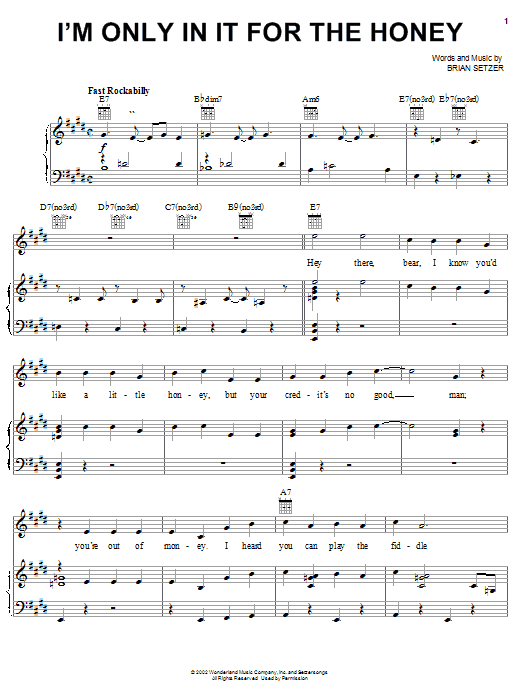 Brian Setzer I'm Only In It For The Honey Sheet Music Notes & Chords for Piano, Vocal & Guitar (Right-Hand Melody) - Download or Print PDF