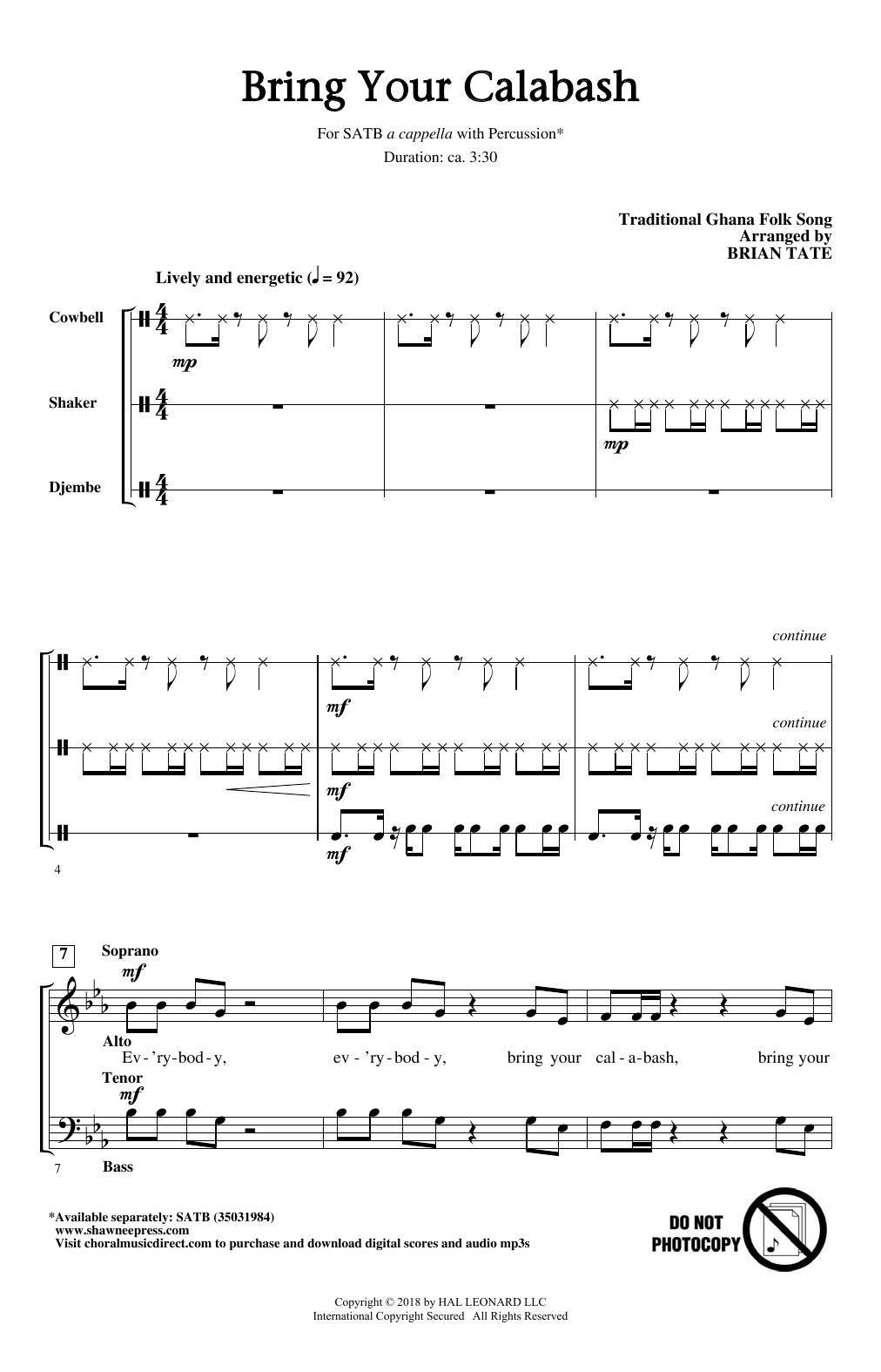 Brian Tate Bring Your Calabash Sheet Music Notes & Chords for SATB - Download or Print PDF