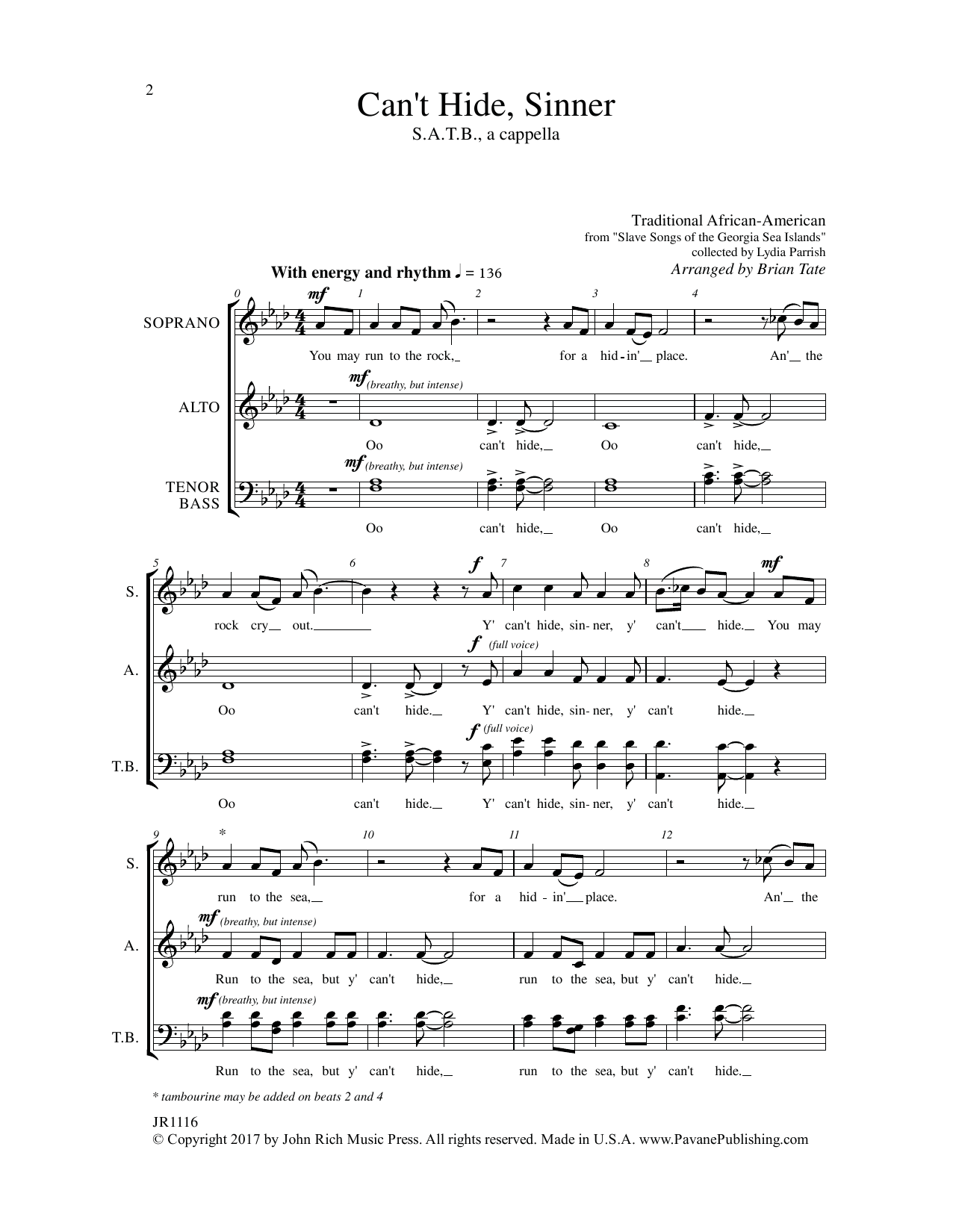 Brian Tate Can't Hide Sinner Sheet Music Notes & Chords for Choral - Download or Print PDF