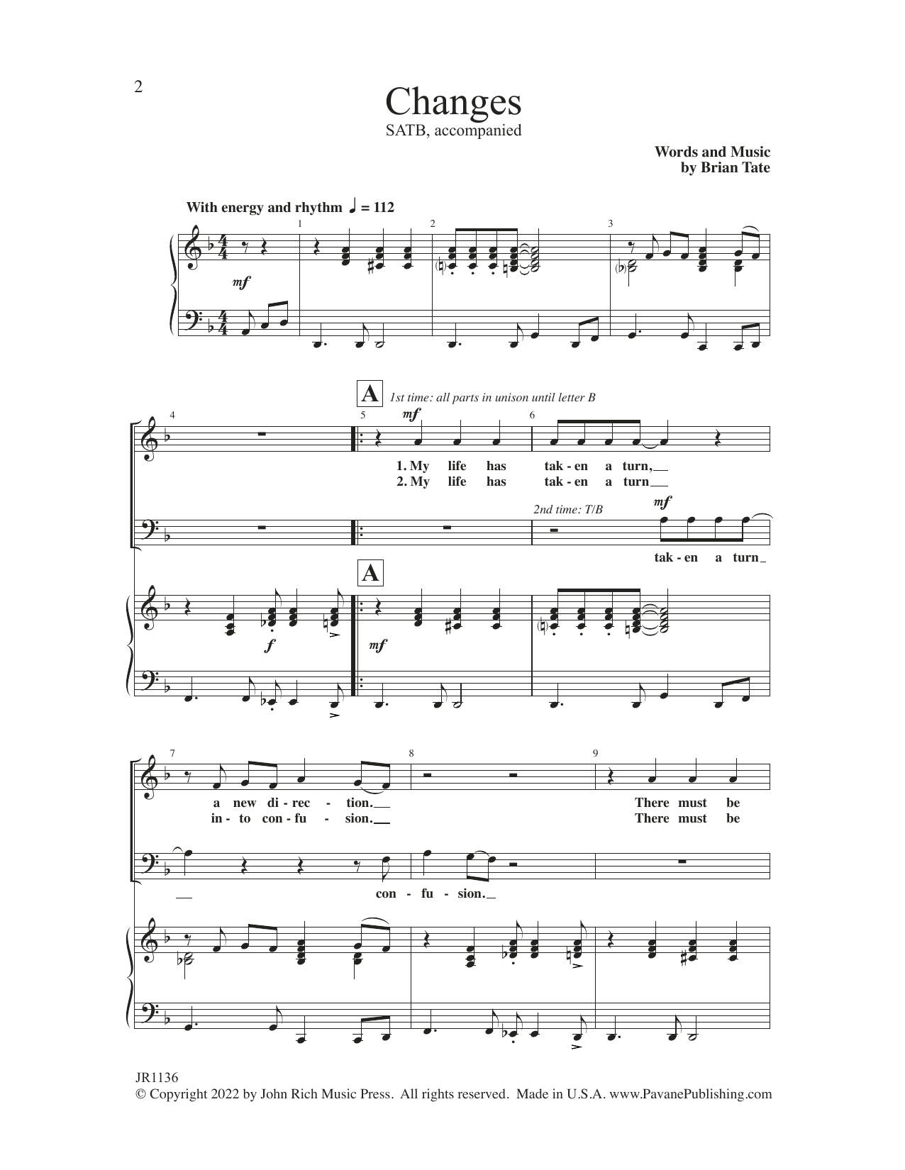 Brian Tate Changes! Sheet Music Notes & Chords for SATB Choir - Download or Print PDF