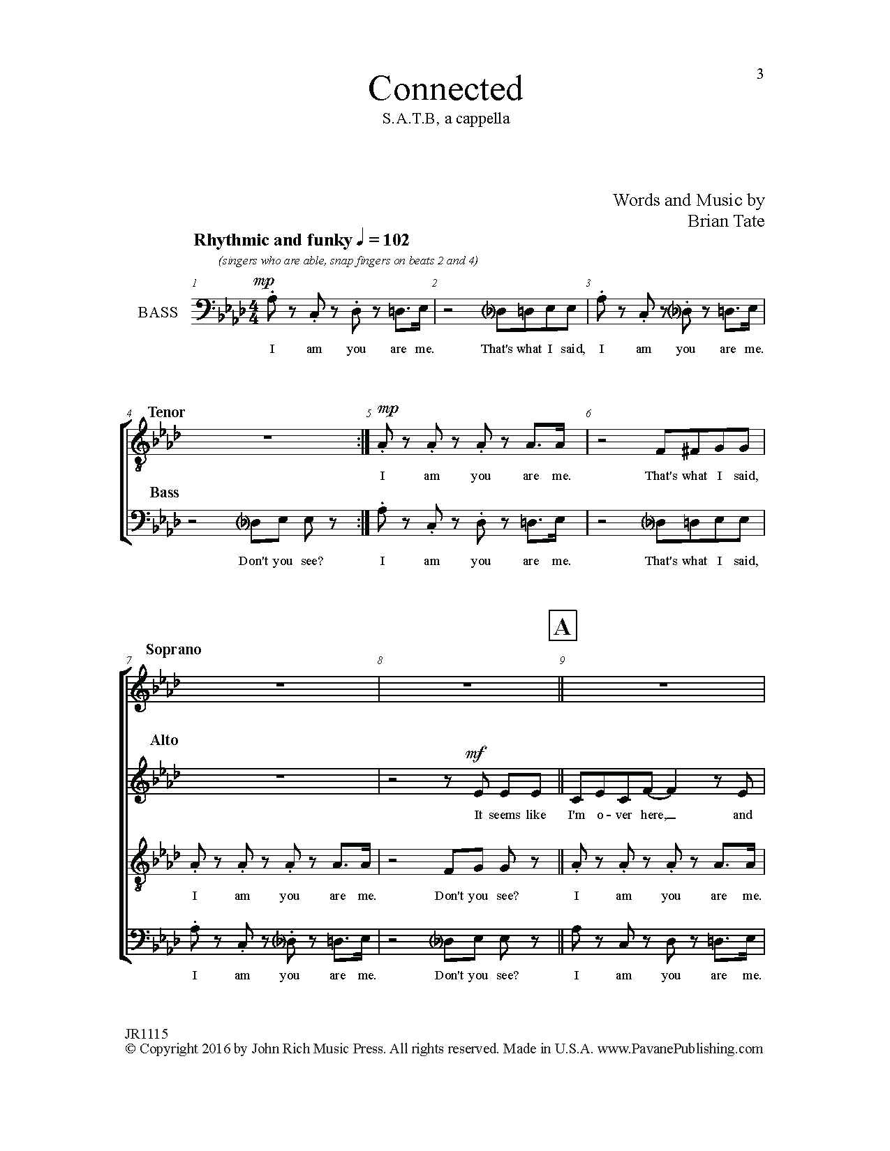 Brian Tate Connected Sheet Music Notes & Chords for TTBB Choir - Download or Print PDF