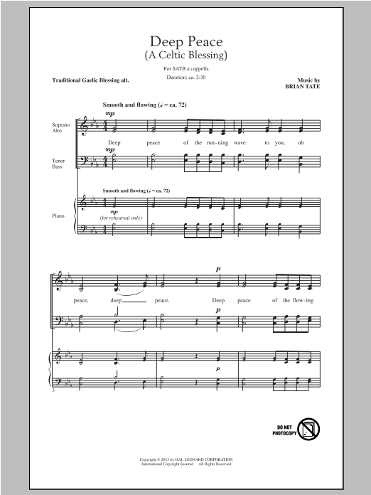 Brian Tate Deep Peace Sheet Music Notes & Chords for SATB - Download or Print PDF