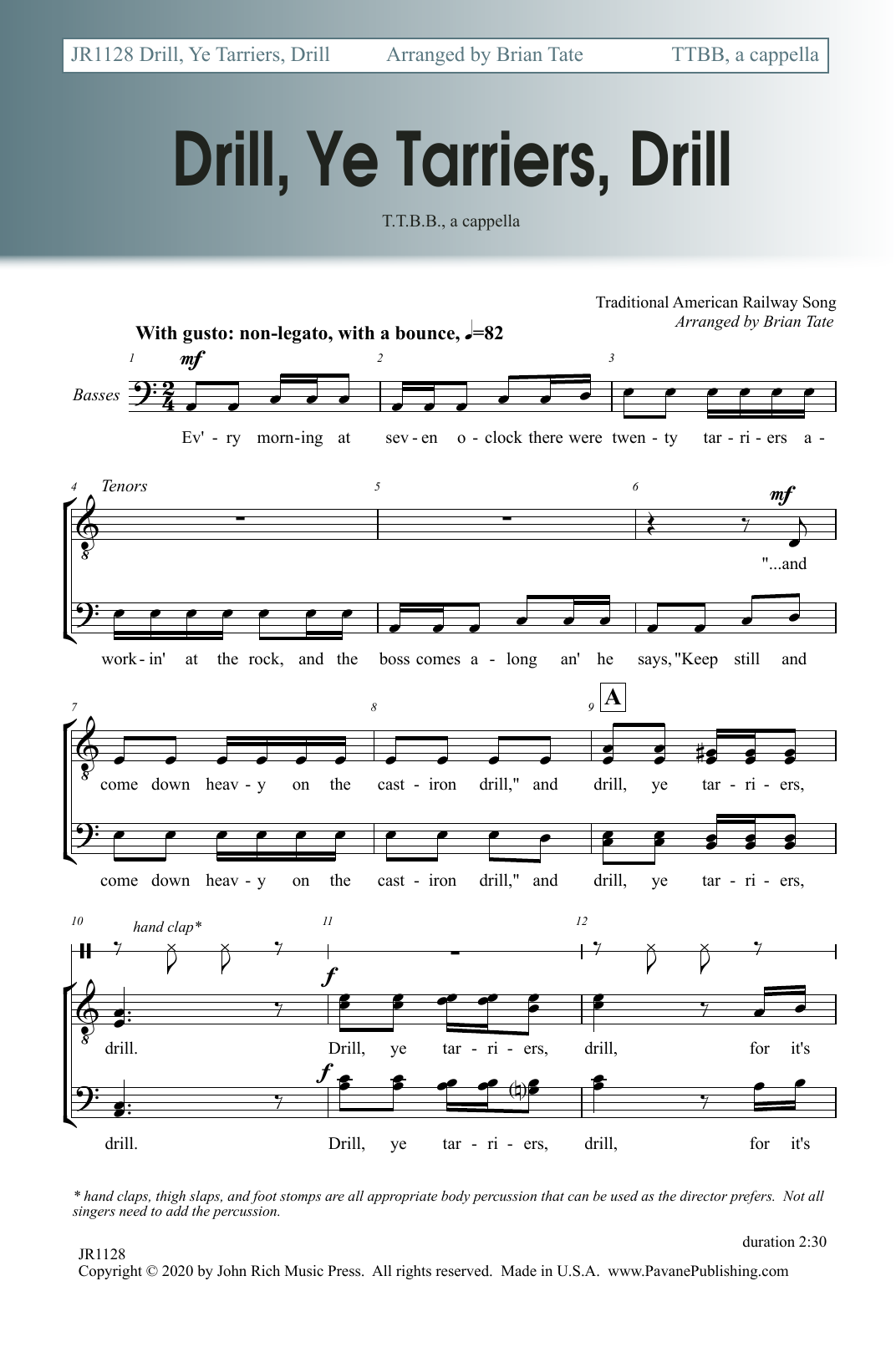 Brian Tate Drill, Ye Tarriers, Drill Sheet Music Notes & Chords for TTBB Choir - Download or Print PDF