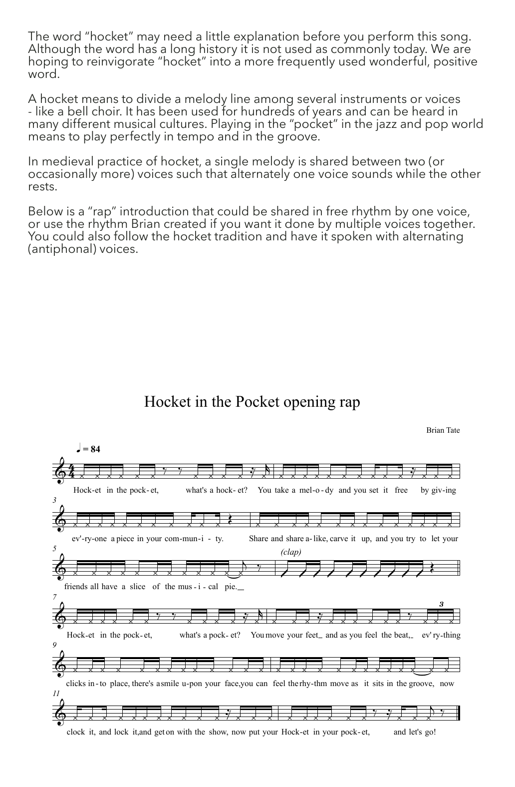 Brian Tate Hocket In The Pocket Sheet Music Notes & Chords for SATB Choir - Download or Print PDF