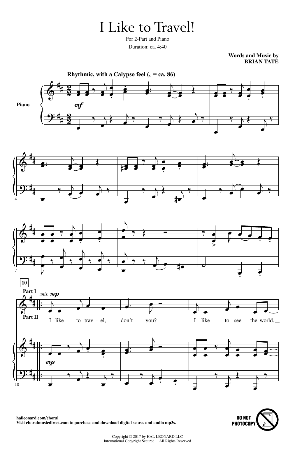 Brian Tate I Like To Travel! Sheet Music Notes & Chords for 2-Part Choir - Download or Print PDF
