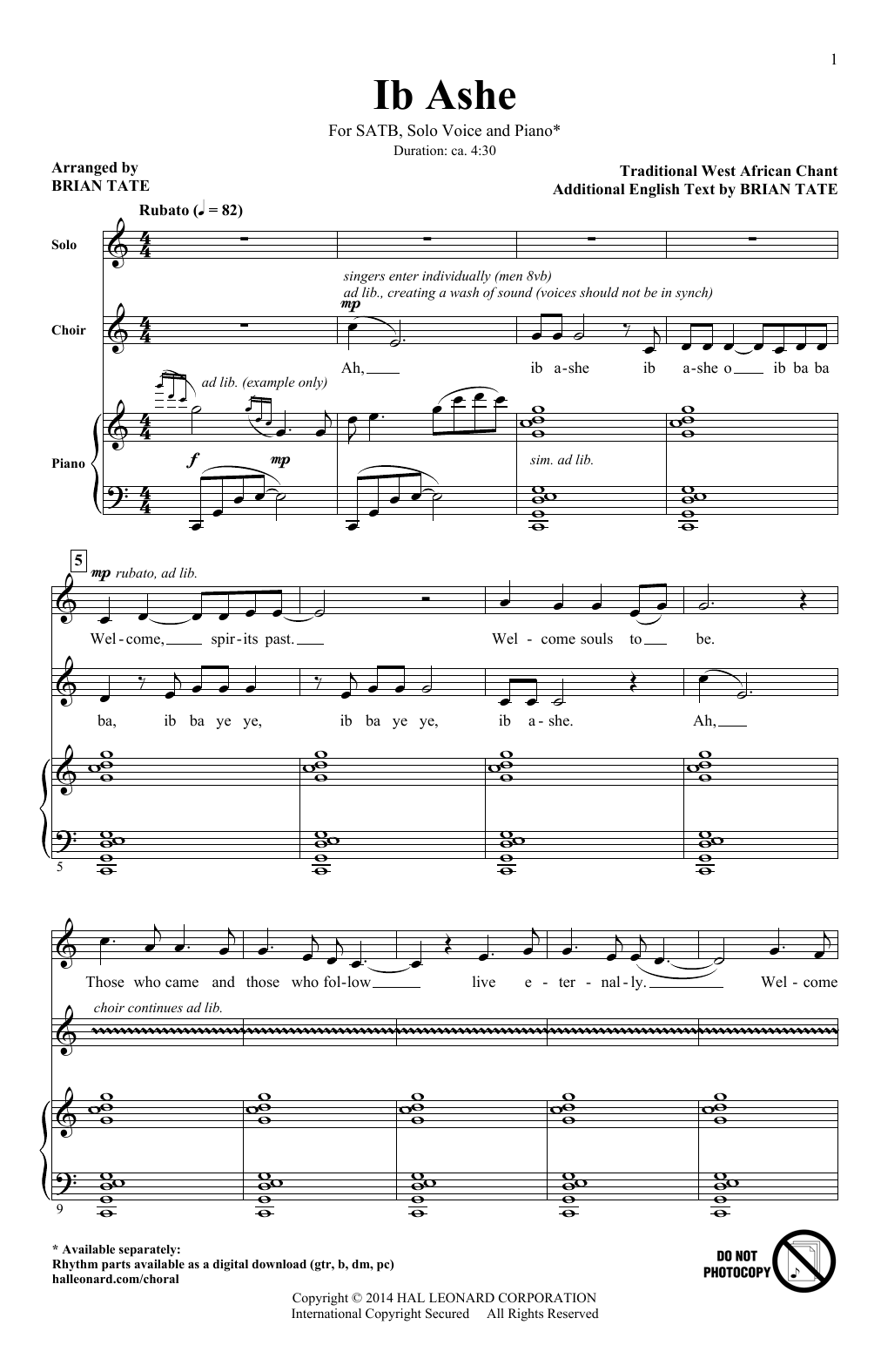 Brian Tate Ib Ashe Sheet Music Notes & Chords for SATB - Download or Print PDF