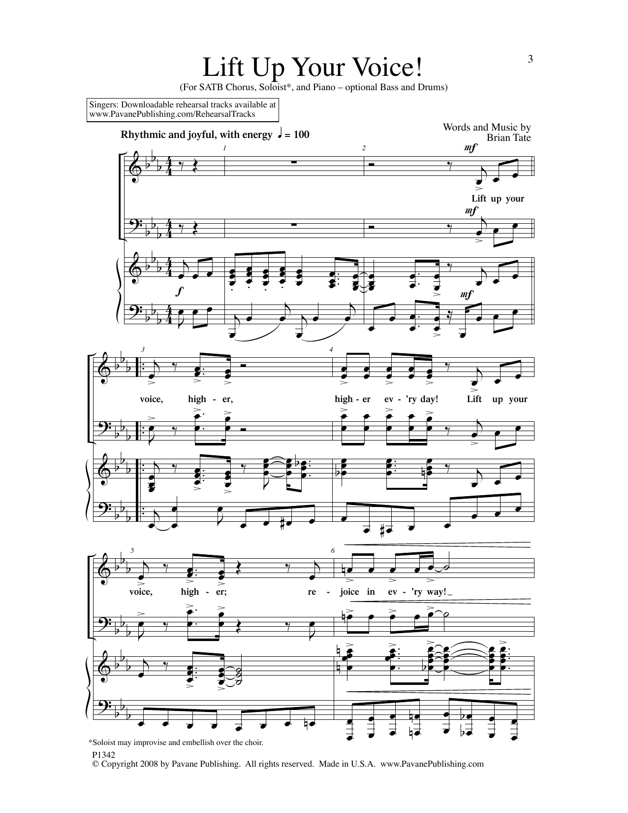 Brian Tate Lift Up Your Voice! Sheet Music Notes & Chords for SATB Choir - Download or Print PDF Brian Tate Lift Up Your Voice! Sheet Music Notes & Chords for SATB Choir - Download or Print PDF