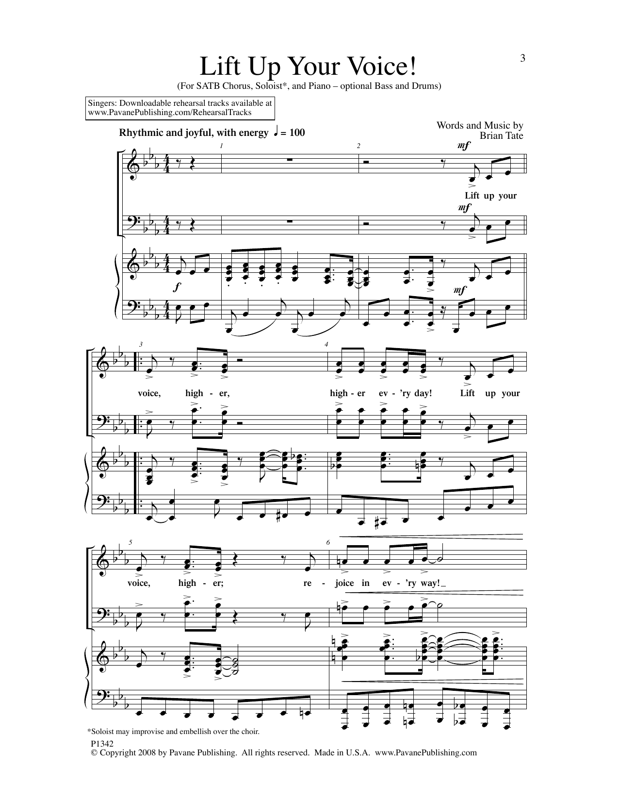 Brian Tate Lift Up Your Voice! Sheet Music Notes & Chords for SATB Choir - Download or Print PDF