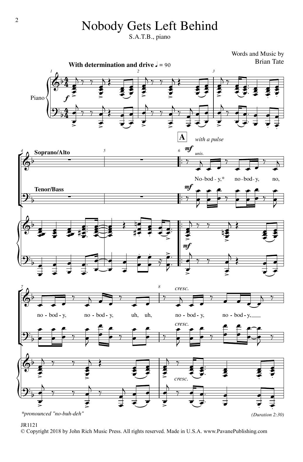 Brian Tate No Body Gets Left Behind Sheet Music Notes & Chords for SATB Choir - Download or Print PDF