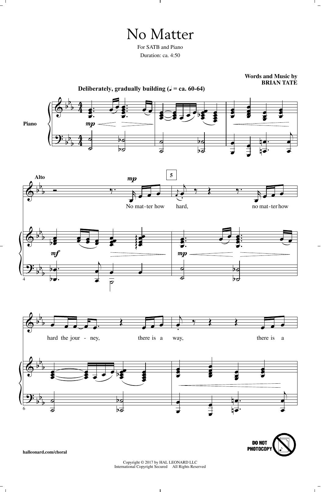 Brian Tate No Matter Sheet Music Notes & Chords for SATB - Download or Print PDF