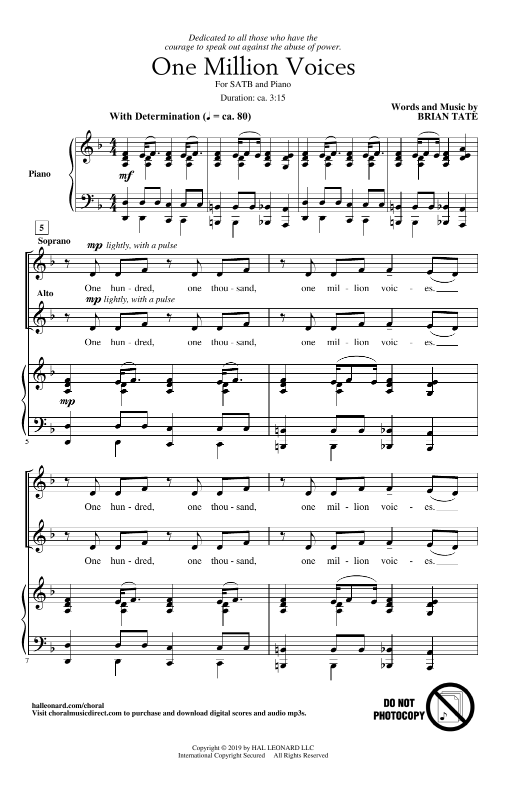 Brian Tate One Million Voices Sheet Music Notes & Chords for SATB Choir - Download or Print PDF