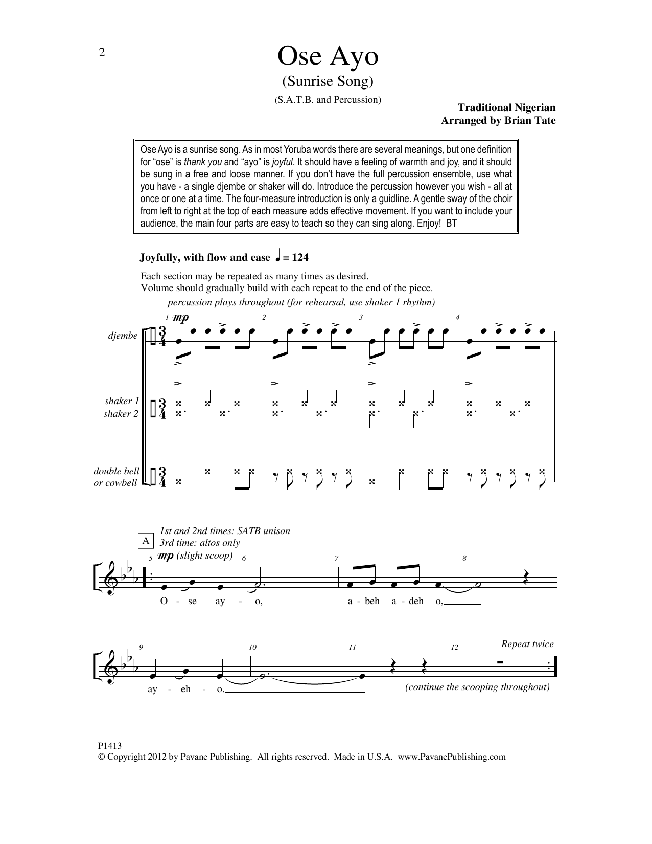 Brian Tate Ose Ayo (Sunrise Song) Sheet Music Notes & Chords for Choral - Download or Print PDF