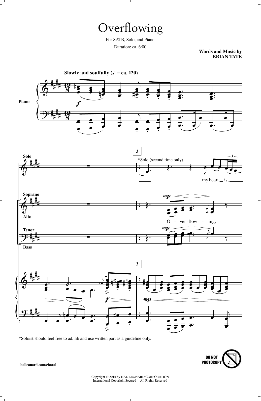 Brian Tate Overflowing Sheet Music Notes & Chords for SATB - Download or Print PDF