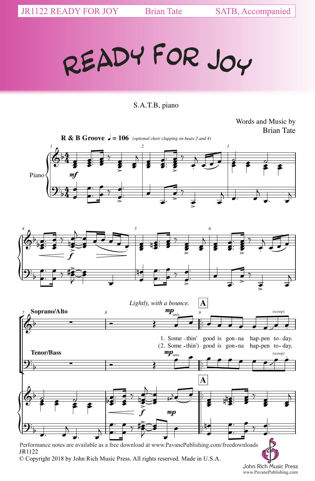 Brian Tate Ready For Joy Sheet Music Notes & Chords for SATB Choir - Download or Print PDF