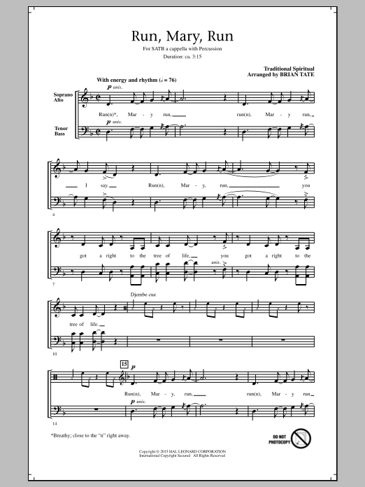 Brian Tate Run, Mary, Run Sheet Music Notes & Chords for SATB - Download or Print PDF