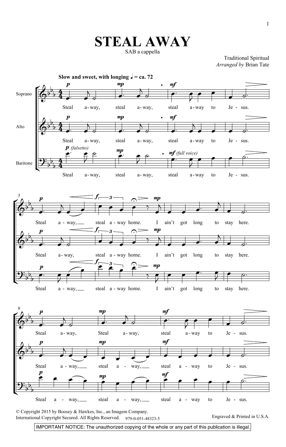 Brian Tate Steal Away Sheet Music Notes & Chords for SAB - Download or Print PDF