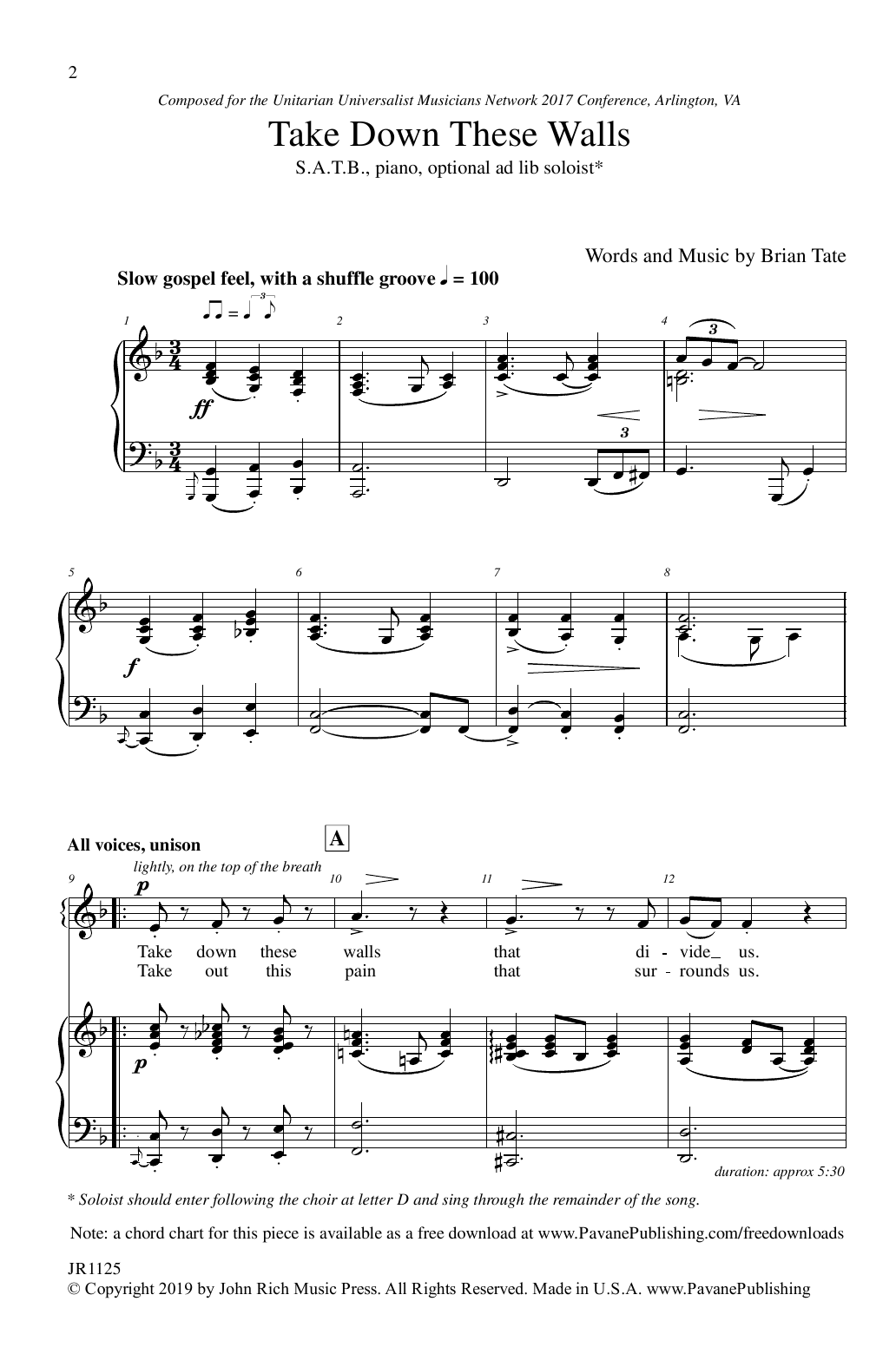 Brian Tate Take Down These Walls Sheet Music Notes & Chords for SATB Choir - Download or Print PDF