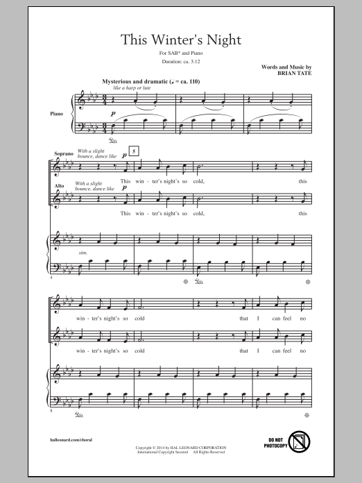 Brian Tate This Winter's Night Sheet Music Notes & Chords for SAB - Download or Print PDF
