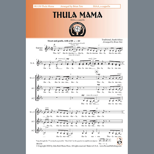 Brian Tate, Thula Mama, SSA Choir
