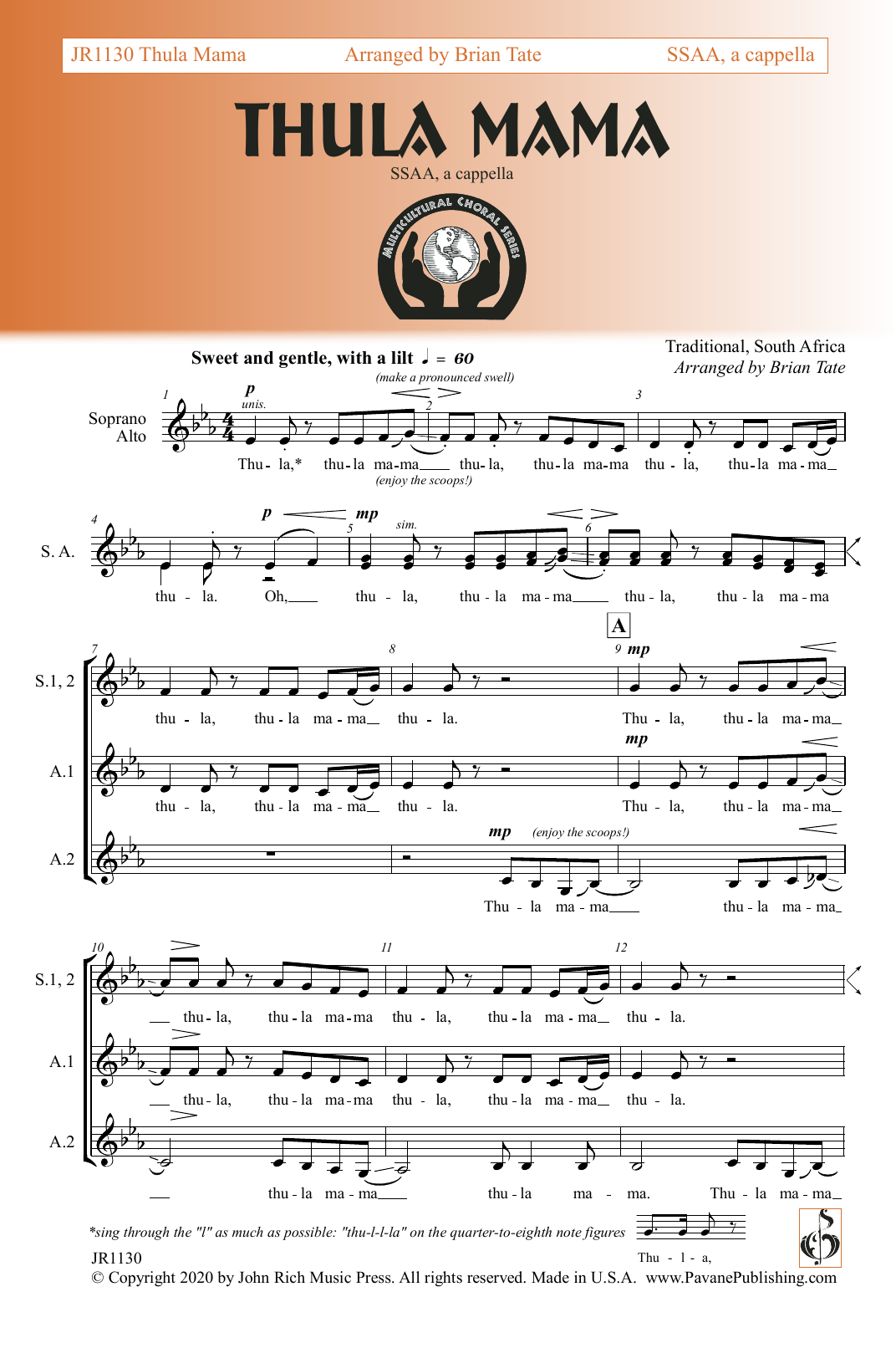 Brian Tate Thula Mama Sheet Music Notes & Chords for SSA Choir - Download or Print PDF