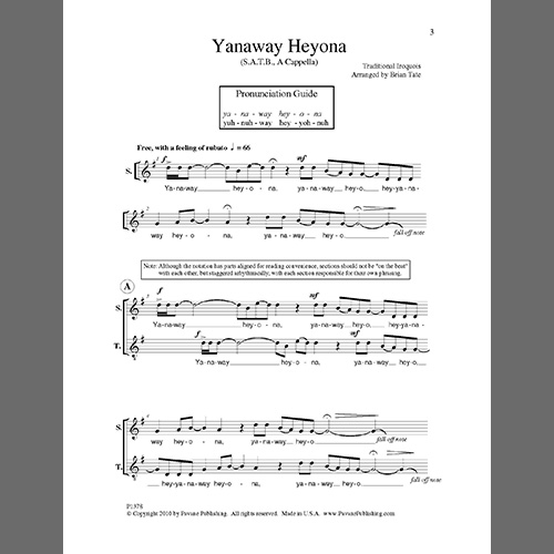 Brian Tate, Yanaway Heyona, SATB Choir