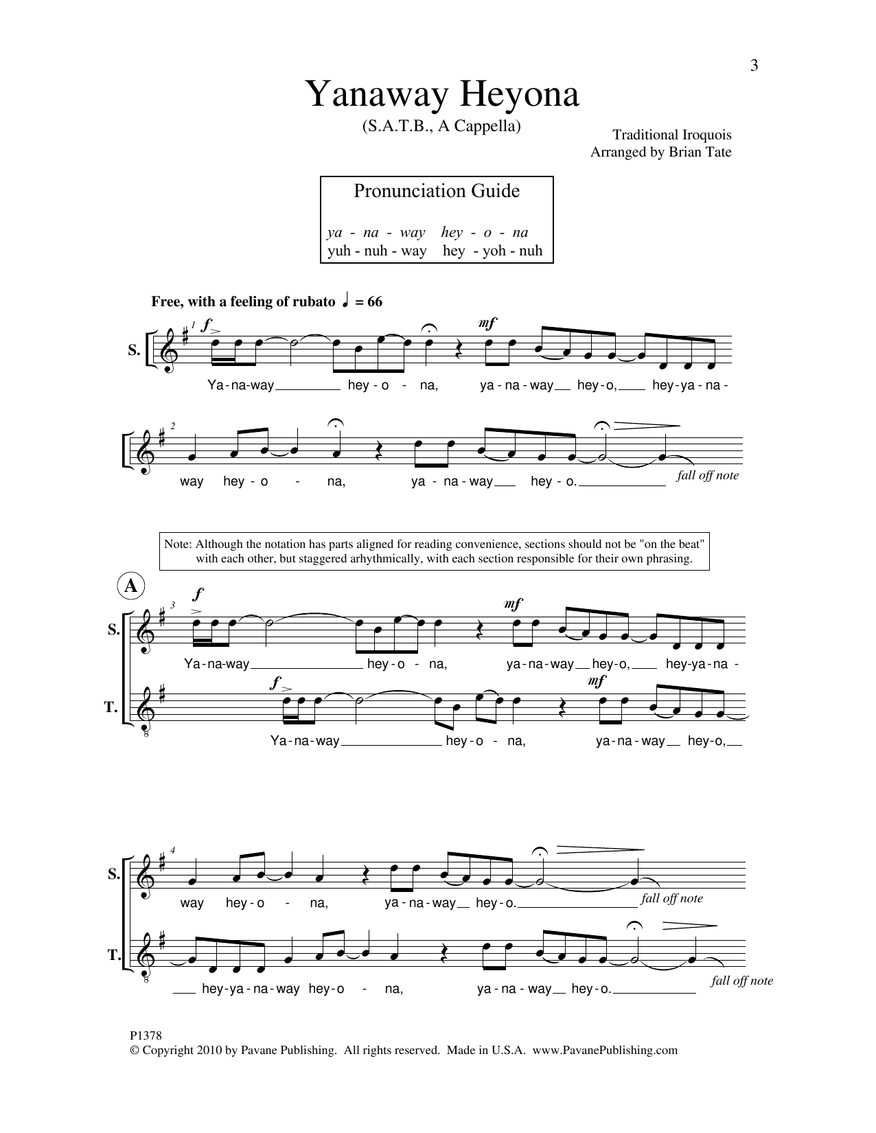 Brian Tate Yanaway Heyona Sheet Music Notes & Chords for SATB Choir - Download or Print PDF