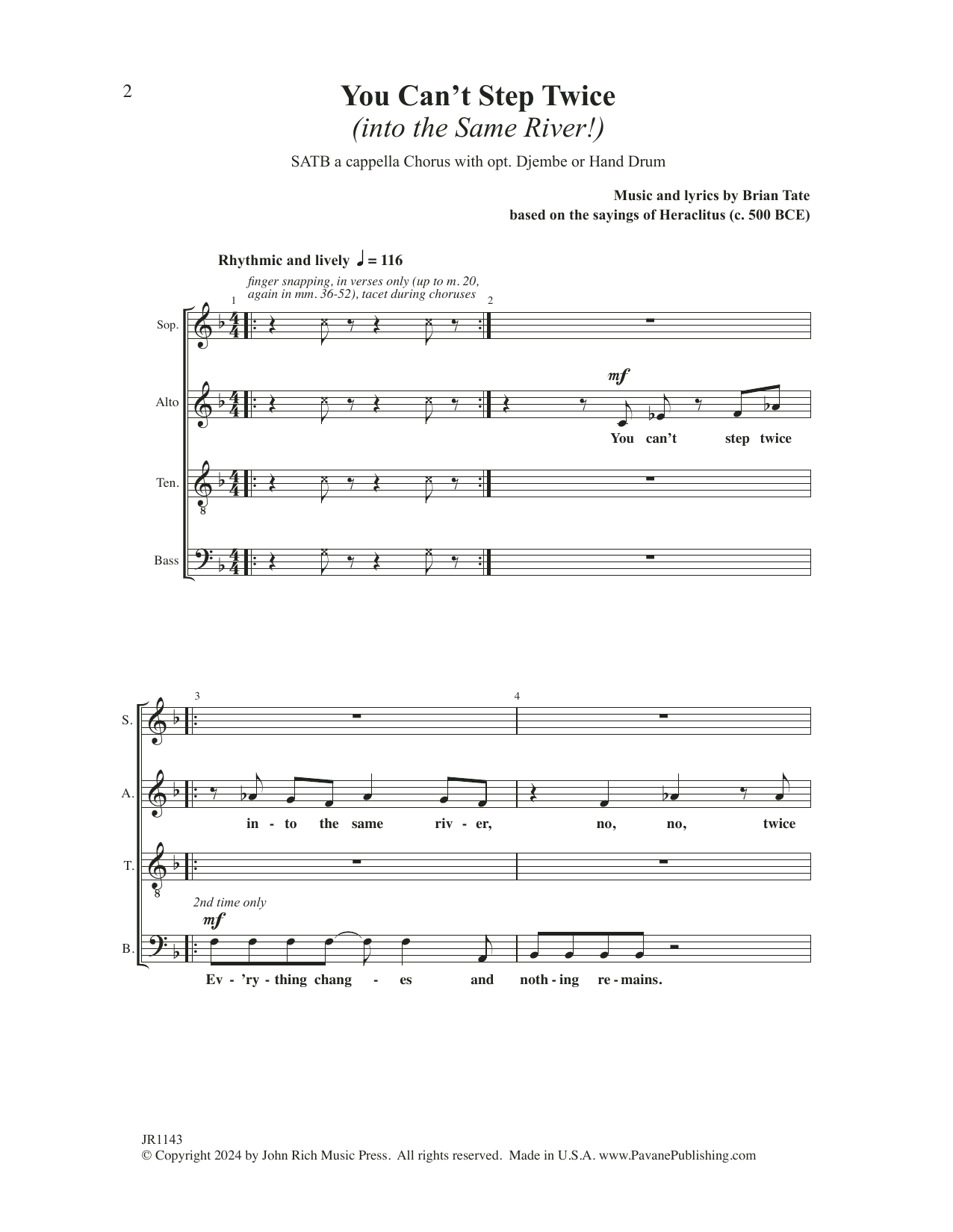 Brian Tate You Can't Step Twice Sheet Music Notes & Chords for SATB Choir - Download or Print PDF