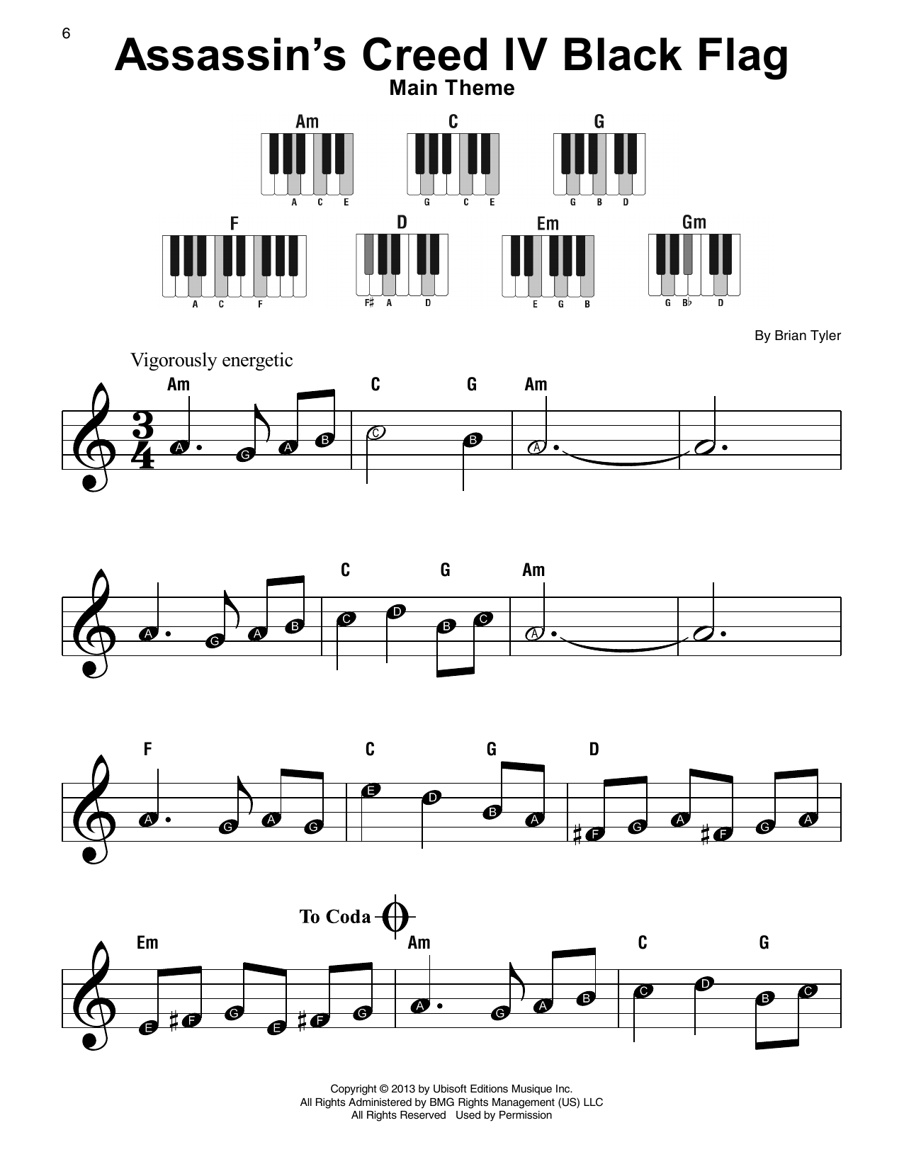 Brian Tyler Assassin's Creed IV Black Flag (Main Theme) Sheet Music Notes & Chords for Super Easy Piano - Download or Print PDF