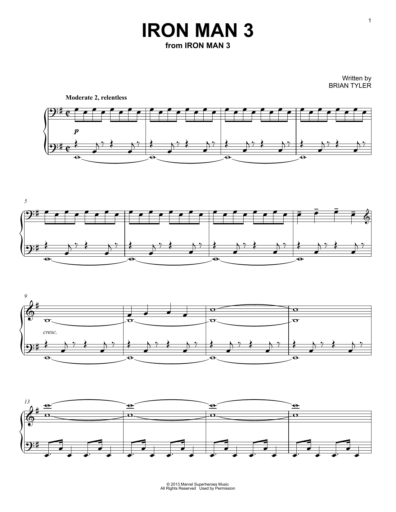 Brian Tyler Iron Man 3 Sheet Music Notes & Chords for Piano Solo - Download or Print PDF