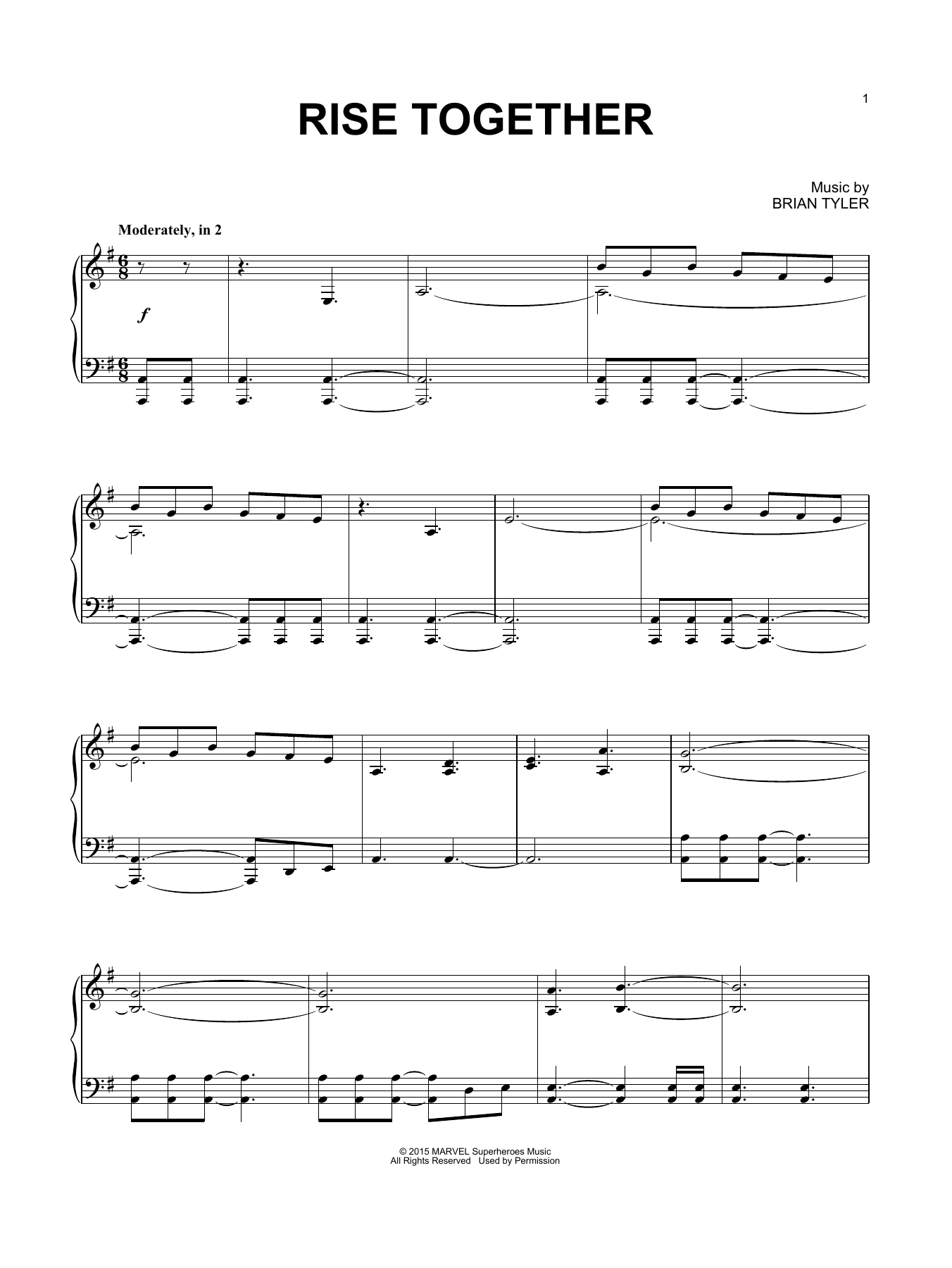 Brian Tyler Rise Together Sheet Music Notes & Chords for Piano - Download or Print PDF