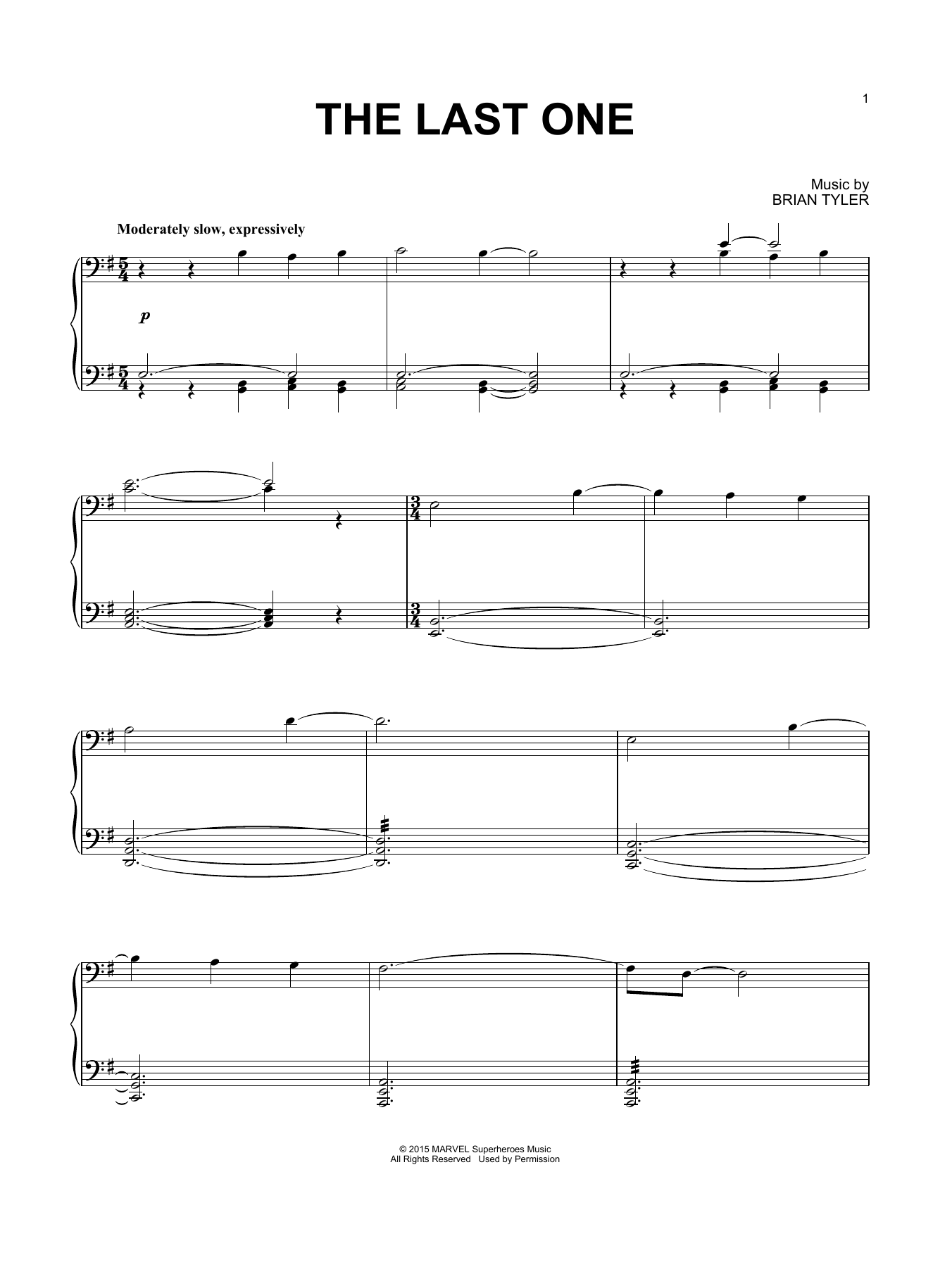 Brian Tyler The Last One Sheet Music Notes & Chords for Piano - Download or Print PDF