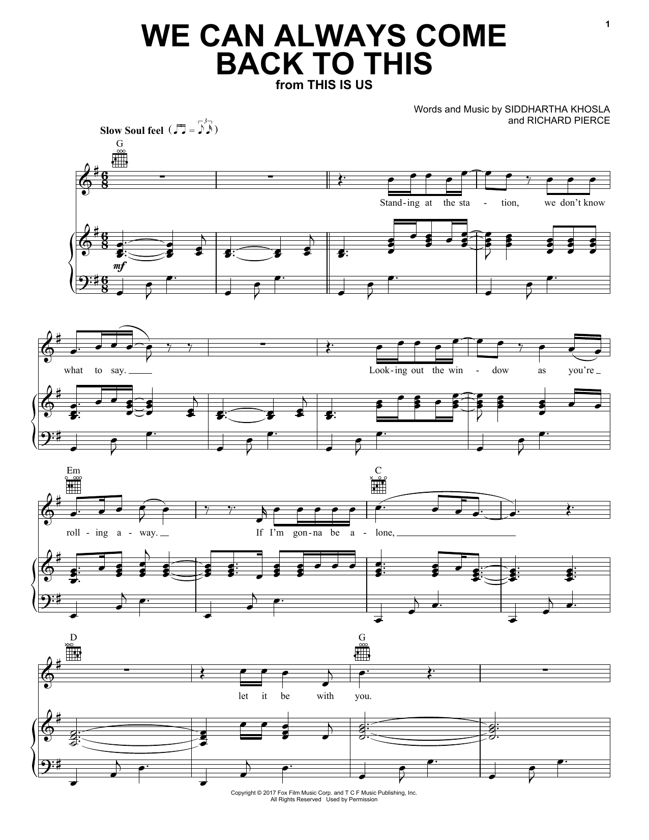 Brian Tyree Henry We Can Always Come Back To This Sheet Music Notes & Chords for Piano, Vocal & Guitar (Right-Hand Melody) - Download or Print PDF