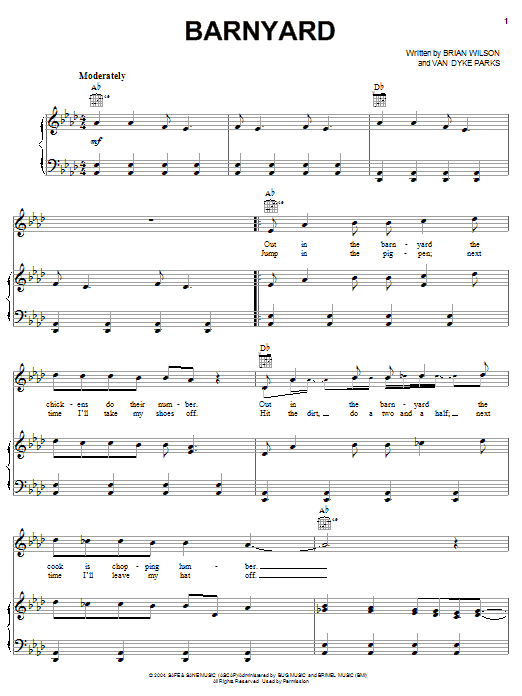 Brian Wilson Barnyard Sheet Music Notes & Chords for Piano, Vocal & Guitar (Right-Hand Melody) - Download or Print PDF Brian Wilson Barnyard Sheet Music Notes & Chords for Piano, Vocal & Guitar (Right-Hand Melody) - Download or Print PDF