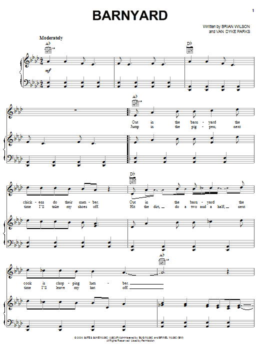 Brian Wilson Barnyard Sheet Music Notes & Chords for Piano, Vocal & Guitar (Right-Hand Melody) - Download or Print PDF